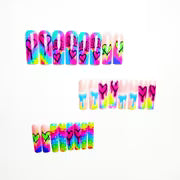 [24pcs Press-On Nails] 24pcs Nail Art Set, Gradient Rainbow Ink Splatter Glitter Heart LOVE Graffiti Street — view 3