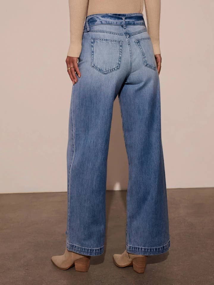 Vintage High-Waisted Strappy Straight-Leg Wide-Leg Jeans