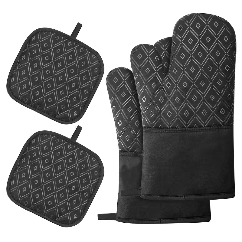 4pcs Silicone Oven Gloves And Pot Rack Heavy Duty Cooking Gloves Tool, Hot Pad BBQ Gloves, Roasting Gloves And — view 6