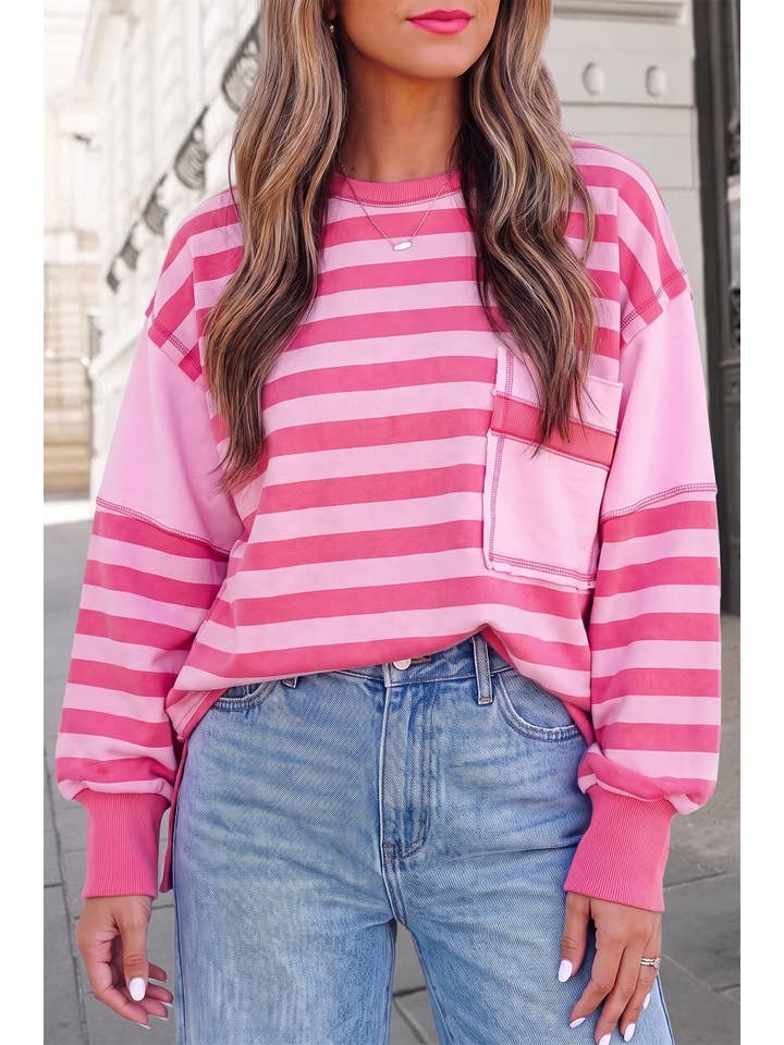 Chic Striped Print Oversized Pullover Top FW26 | S-Xl — view 4