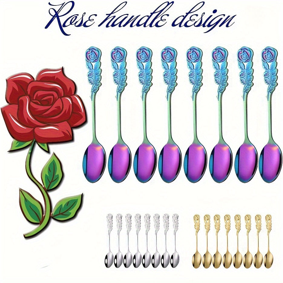 8pcs Stainless Steel Creative Coffee Spoon 5Inch Specialty Dessert Spoon Stirring Spoon, Cappuccino/Chocolate/Coffee/Yogurt, Valentine'S Day Souvenirs/Christmas/Thanksgiving/Mother'S Day/Father'S Day/Wreath Day (Silvery/Golden/Color)