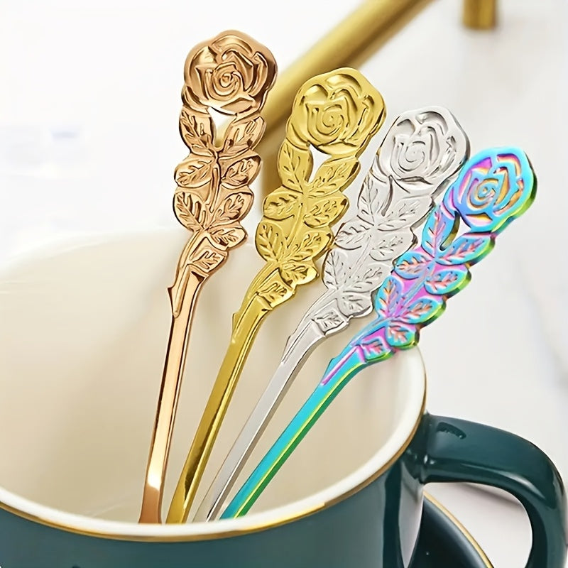 A Set of 6 Exquisite Rose-Shaped Dessert Forks, Made of High-Quality Stainless Steel, Elegant Flower-Shaped Cake Forks, Cute Utensils Suitable for Home Kitchens, Cafes, And Tea Parties