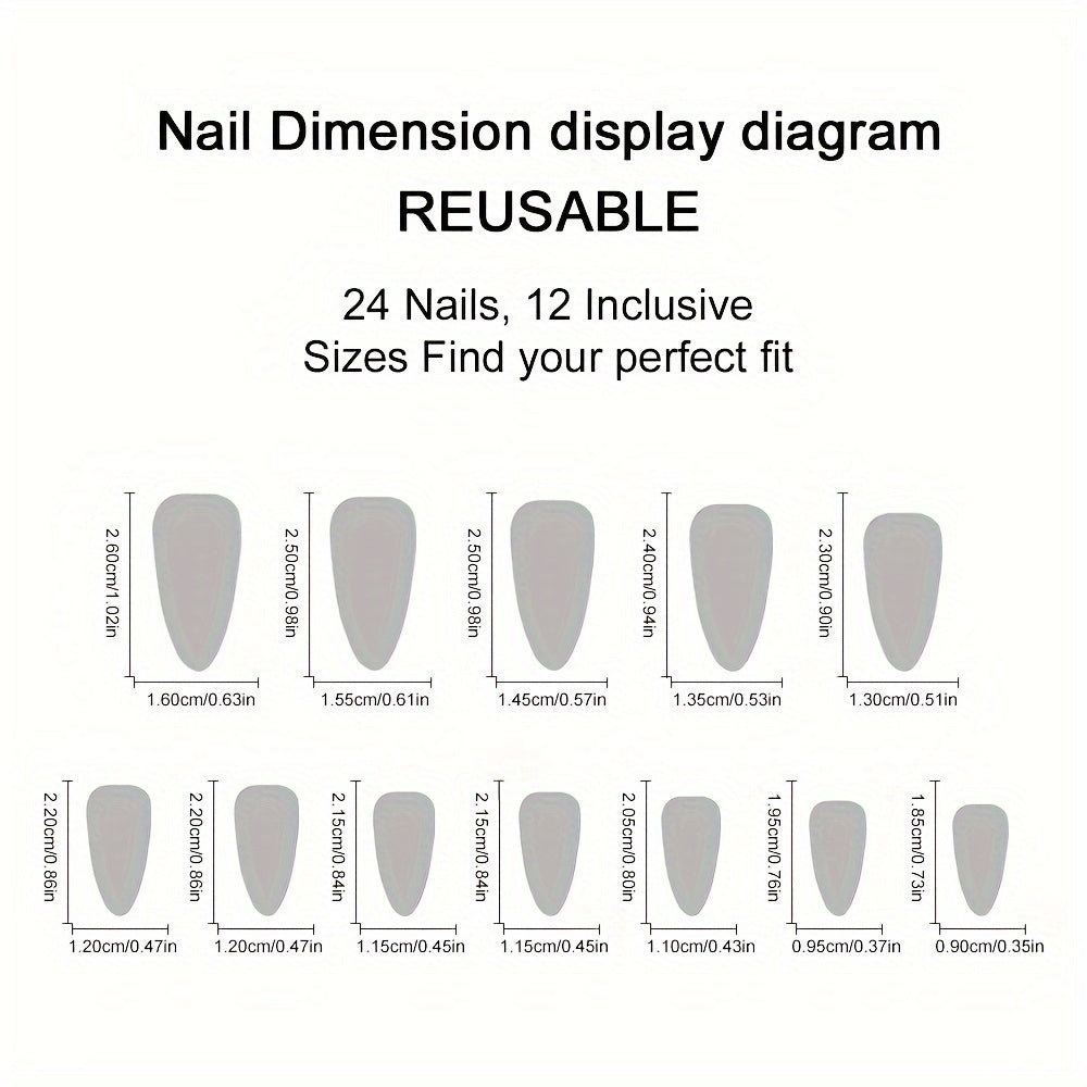 24pcs Press-On Nails, Green, Orange, Yellow, And Red, with Painted Pen And Crayon Brush Pattern Design, Fake Nails, Medium-Long Water Drop Nails, Glossy Removable Nail Pieces, Suitable for Daily Use, Suitable for Painting Occasions