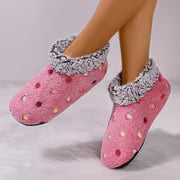 Women'S Comfortable Indoor Short Boots - Black Soft Sole with Colorful Polka Dot Pattern, Warm Fleece Lining — view 10