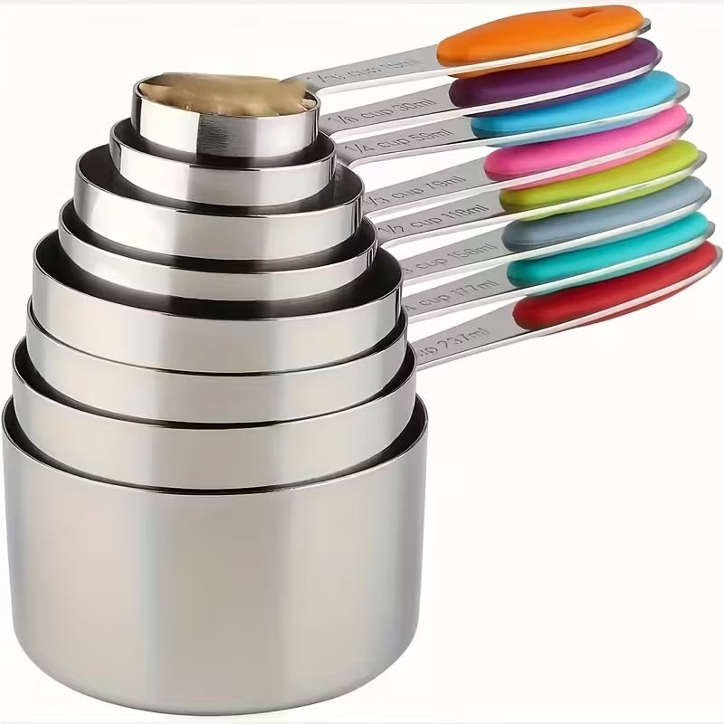 Fastest delivery: 5 BUSINESS DAYSBlack and Colorful 8pcs Stainless Steel Measuring Cup Set, Includes 8 Stackable — view 7