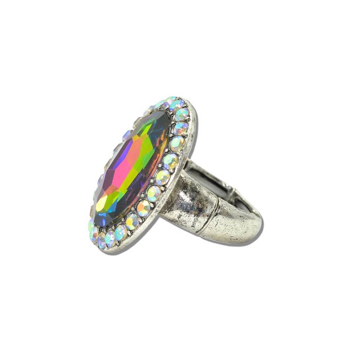 Western Oval Faceted Rhinestone Stretch Ring — view 2