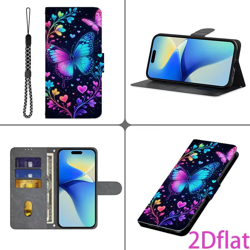 Phone Case - [2Dflat] Colorful Butterfly Pattern Wallet Phone Case Magnetic Flip Cover Suitable for Samsung for — view 9