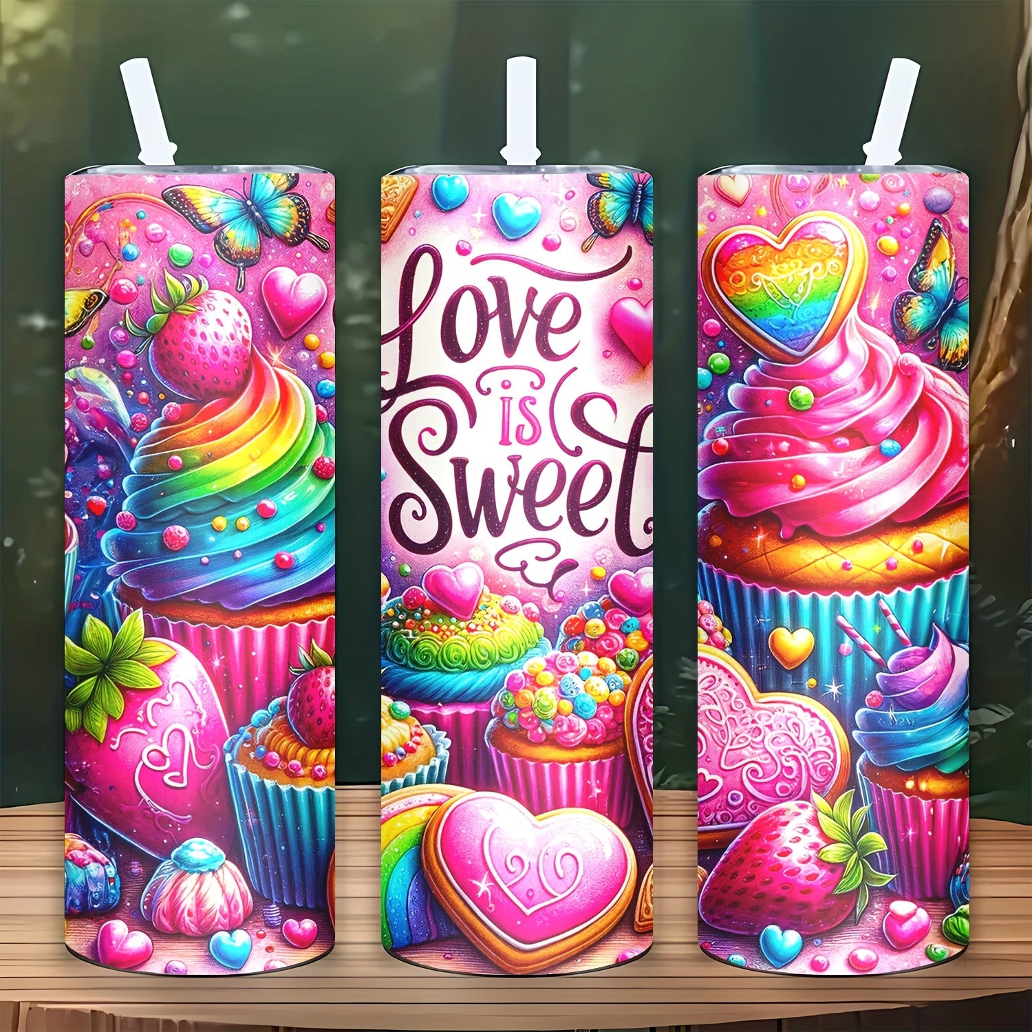 20oz "Love is Sweet" Stainless Steel Water Bottle - Double Wall Insulated, PVC Free, Round Shape, Portable with Lid for Hot and Cold Drinks - For Men & Women - Ideal for Home, Travel, Sports - Perfect Gift for Mom, Lover, Relatives, Sisters, Friends