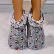 Women'S Comfortable Indoor Short Boots - Black Soft Sole with Colorful Polka Dot Pattern, Warm Fleece Lining — view 8