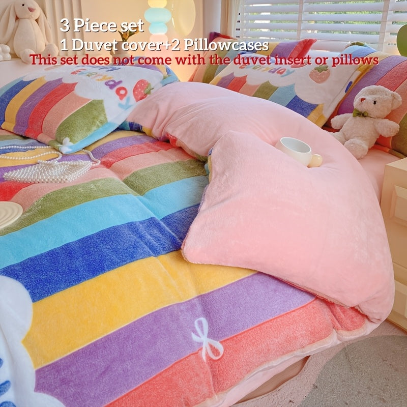 Milk Velvet 3pcs Set: 1 Duvet Cover + 2 Pillowcases, Autumn-Winter Warm Plush Bedspread, Suitable for Living Room, Bedroom, Hotel, Dormitory (Excludes Pillow Inserts and Bed Sheets)