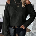 Ladies Mock Layer Turtleneck Cut Out Shoulder Jumper V-Neck