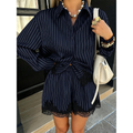 Lace Patchwork Shirt Drawstring Shorts 2-Piece Set GZDY067