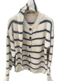 Women's College-Style Striped Knit Cardigan with Scarf