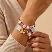 School-Themed Bracelet, Open-End Design with Notebook, Pencil, Rainbow Pen, and Bowknot Pendant, Adjustable — view 5