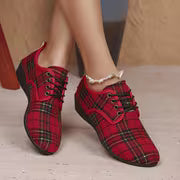 Women's All-Season Fashion Wedge Lace-Up Plaid Loafers, Women Shoes — view 3