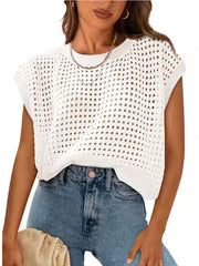 2026 Summer New Women's Crewneck Hollow Out Sweater Shrug for Daily Wear Beach Vacation Outdoor Ladies Fashion — view 1
