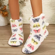 Women's Winter Warm Plush -Lined Indoor Boots with Butterfly Print - Soft Sole Suitable for Home, Cozy Short — view 5