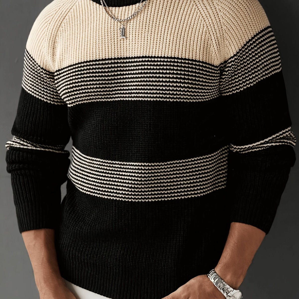JANE DRESSINGLOG Men'S Contrasting Striped Round Neck Knit