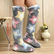 Women'S Over-The-Knee Plush Home Warm Boots, Random Star Print Long Floor Slippers, Floor Socks, Soft Sole — view 3