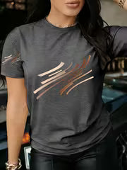 1pc Simple and Stylish Printed Short-Sleeve T-Shirt. The Design Highlight Features a Unique Line Pattern — view 1