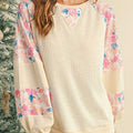Boho Retro Cream Raglan Lantern Bubble Puff Sleeve Floral