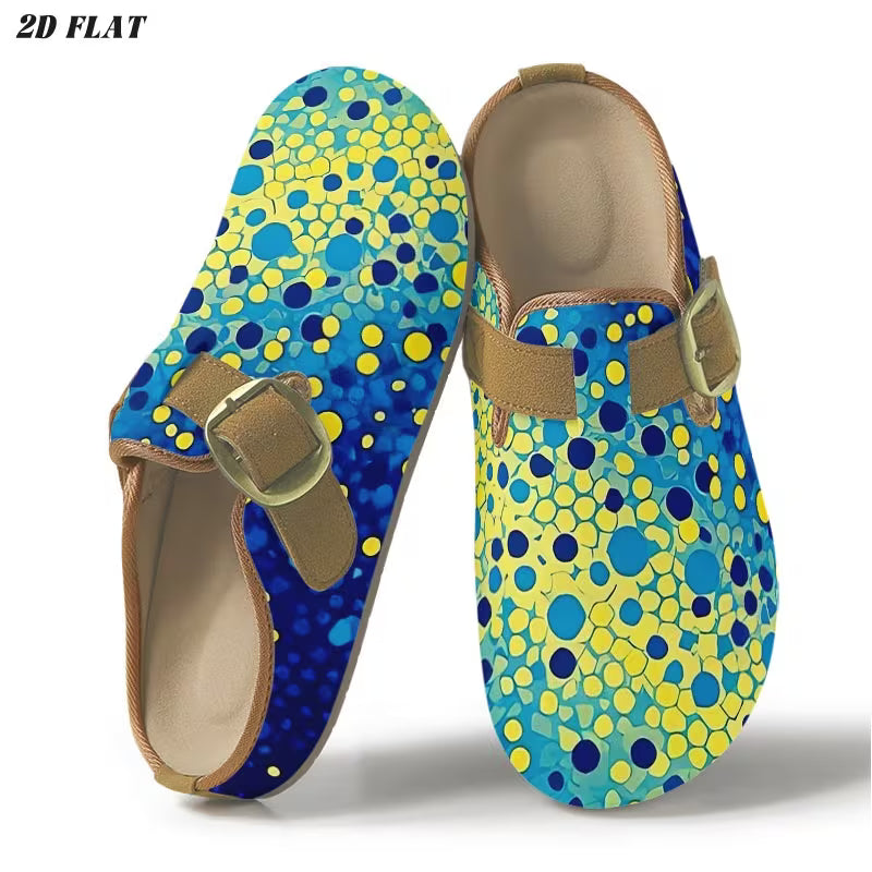 Vibrant Abstract Overlapping Circles Print Women'S Clogs And Mules, Psychedelic Modern Art Dotted Design in Blue — view 10