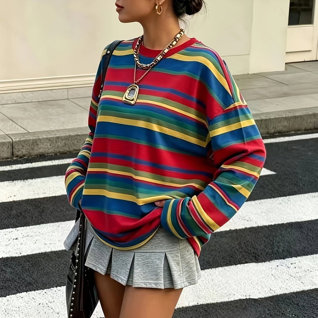 Spring and Autumn Digital Print Striped Casual Versatile