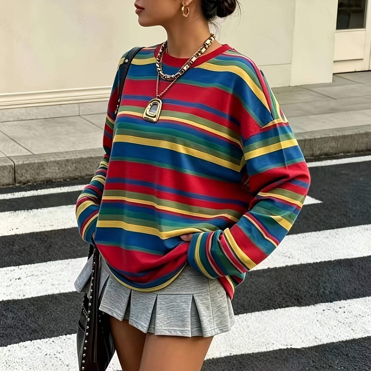 Spring and Autumn Digital Print Striped Casual Versatile
