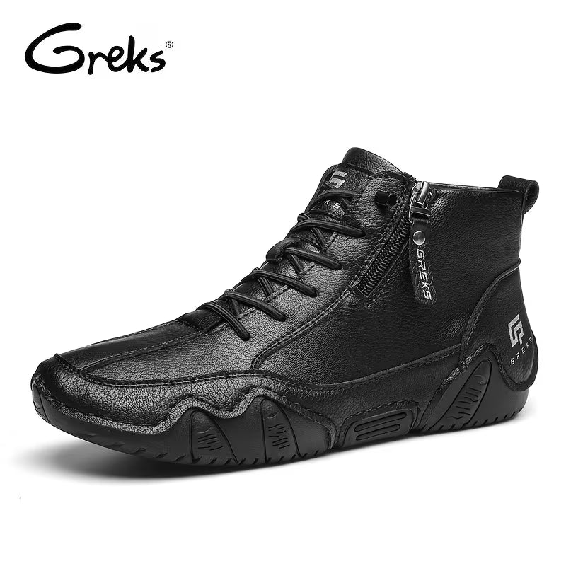 GREKS Side Zipper Lace Up Mid Top Casual Boots for Men Comfortable Anti-Slip Walking Footwear — view 26