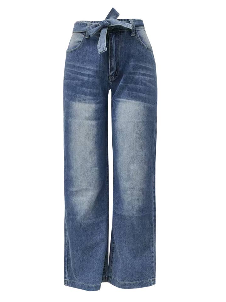 Vintage High-Waisted Strappy Straight-Leg Wide-Leg Jeans