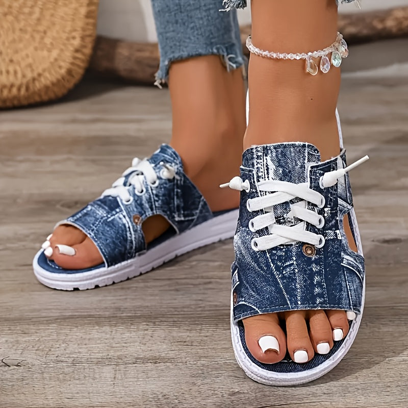 New Home Casual Flat Slippers Comfortable Outdoor Straight-Toe Shoes Large Size Lace-Up Foreign Trade Trendy, Women Shoes