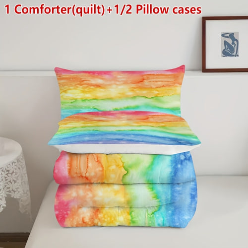 2/3pcs Rainbow Color Gradient Printed Ultra-Soft, Breathable and Comfortable Bedding for Bedroom and Guest Room Decoration, All Seasons (1 Comforter(Quilt) + 1/2 Pillowcases Without Core)