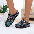 Women's Unique Black Printed Flat Mules