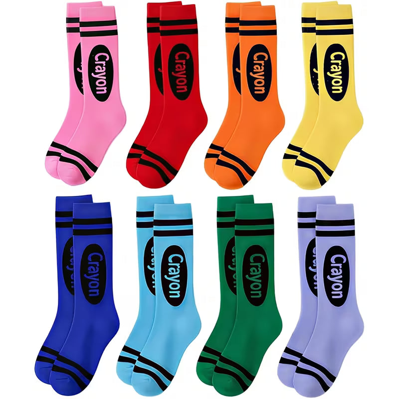 8 Pairs of Colored Striped Long Socks, Fashionable Style Novel Creative -Friendly Soft Tight Socks, Suitable for — view 8