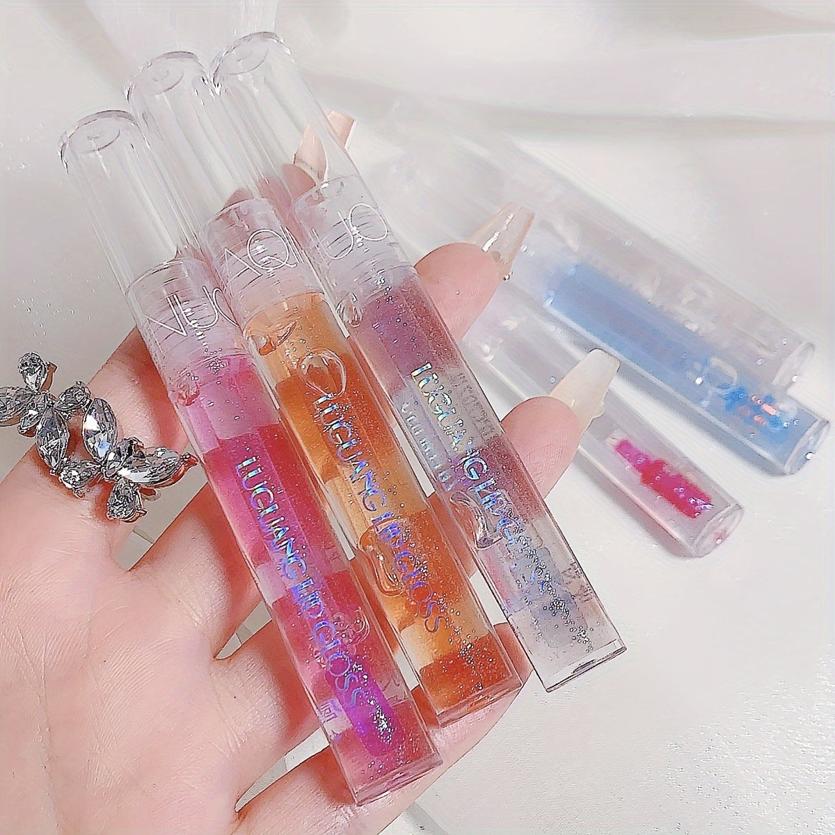 6pcs Set, Temperature-Activated Color-Changing Tinted Lip Oil, Fine Glitter Tinted Lip Glaze, Plumping Glassy Glossy Lip Gloss, Moisturizing Pearlescent Lip Shine for a Mirror-Like Finish, Christmas and Valentine's Day Gift