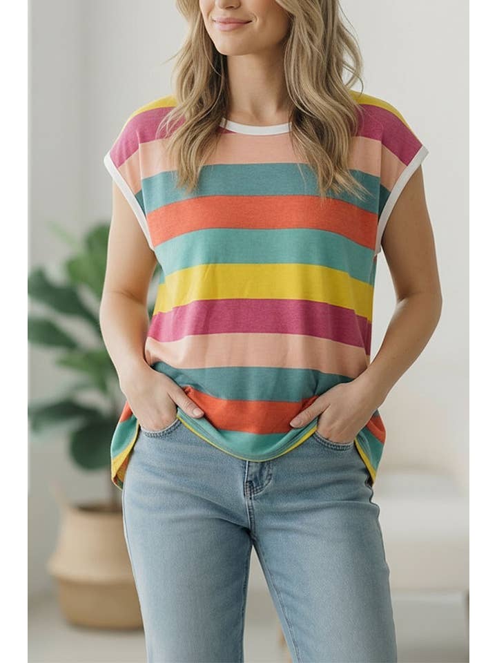 Round Neck Multi Stripe Top