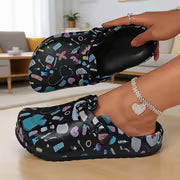 Women's Unique Black Printed Flat Mules, Adjustable Buckle, Lightweight, Casual, Versatile Nurse Shoes, High — view 1