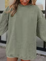 Women's Autumn Winter Solid Color Crew Neck Pullover Sweatshirt- Sporty Casual Style, Relaxed Fit, for Daily — view 6