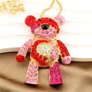 Cute Cartoon Colorful Heart Bear Alloy Necklace Inlaid with Glass, Suitable for Daily Gifting, Weddings — view 1
