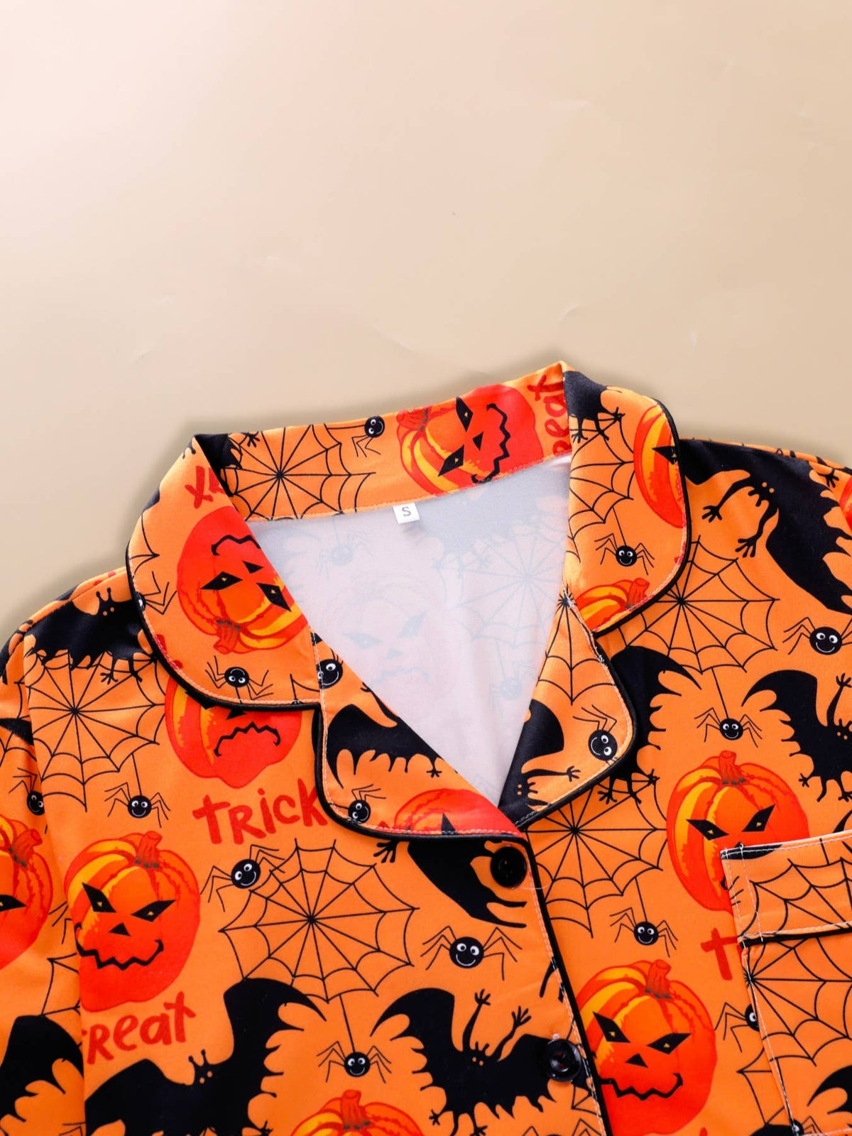 Long Sleeve Halloween Pajama Set Pumpkin Print Sleepwear Set
