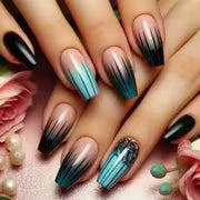 96pcs (4Pack)Blue Gradient Glitter Almond Shaped Medium Length Pressure Film Nail Kit, with a Glossy And — view 3