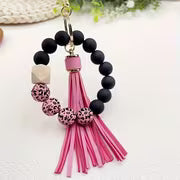 [Leopard Print Keychain] Creative Hot Selling Black Leopard Print White Background Wooden Beads 14Mm Rubber — view 7