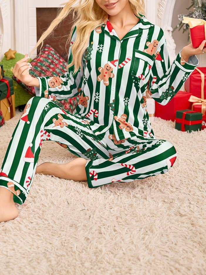 Christmas Striped Shirt and Long Pants Pajama Set