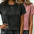Women's Fashionable Retro Solid Color 2pcs Washed T-Shirts