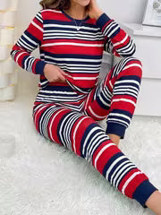 Fashion 2pcs Loungewear Set, Striped Print Pullover Crew Neck Long Sleeve Top with Long Pants, Women's Pajama Set — view 1