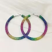 2pcs Fashion Colorful Gradient Effect Sparkling Hoop Earrings, Exquisite Elegance, Perfect Additions for — view 6