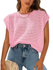 2026 Summer New Women's Crewneck Hollow Out Sweater Shrug for Daily Wear Beach Vacation Outdoor Ladies Fashion — view 6