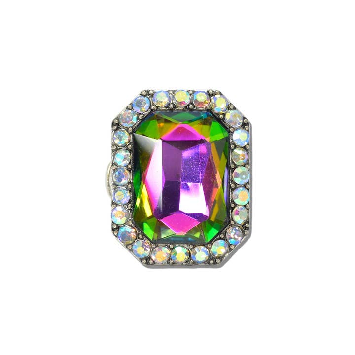 Western Emerald Cut Rhinestone Stretch Ring — view 3