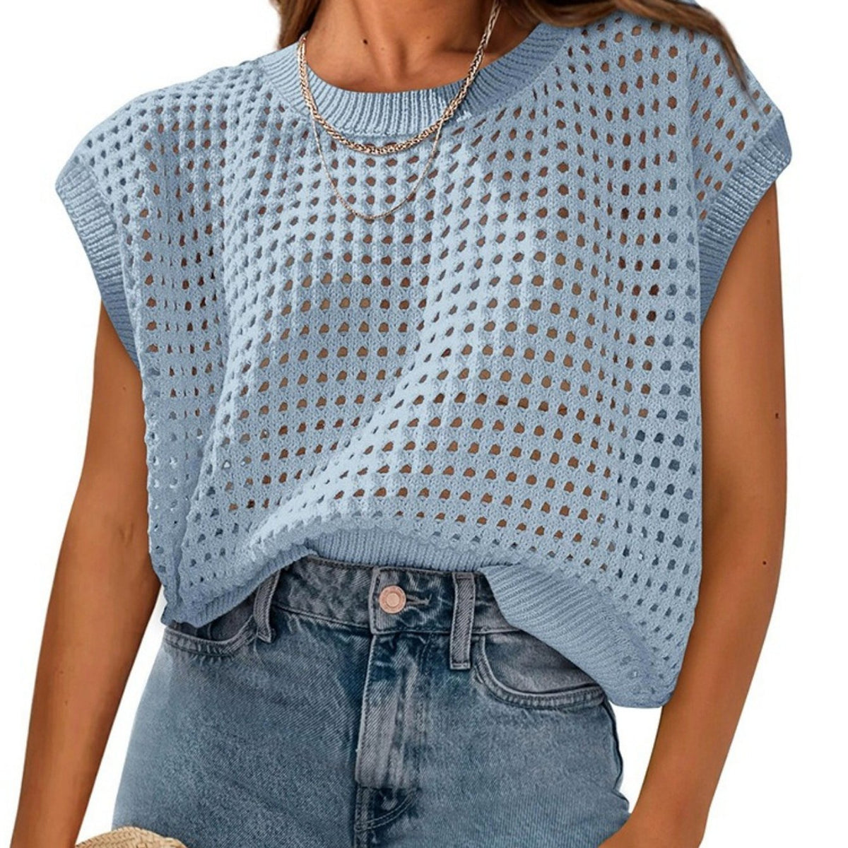 2026 Summer New Women's Crewneck Hollow Out Sweater Shrug