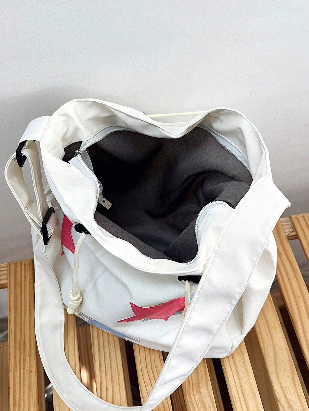 Solid Color Nylon Fabric Five-Point Star Decor Large Capacity Tote Bag Women's Shoulder Crossbody Student Bag